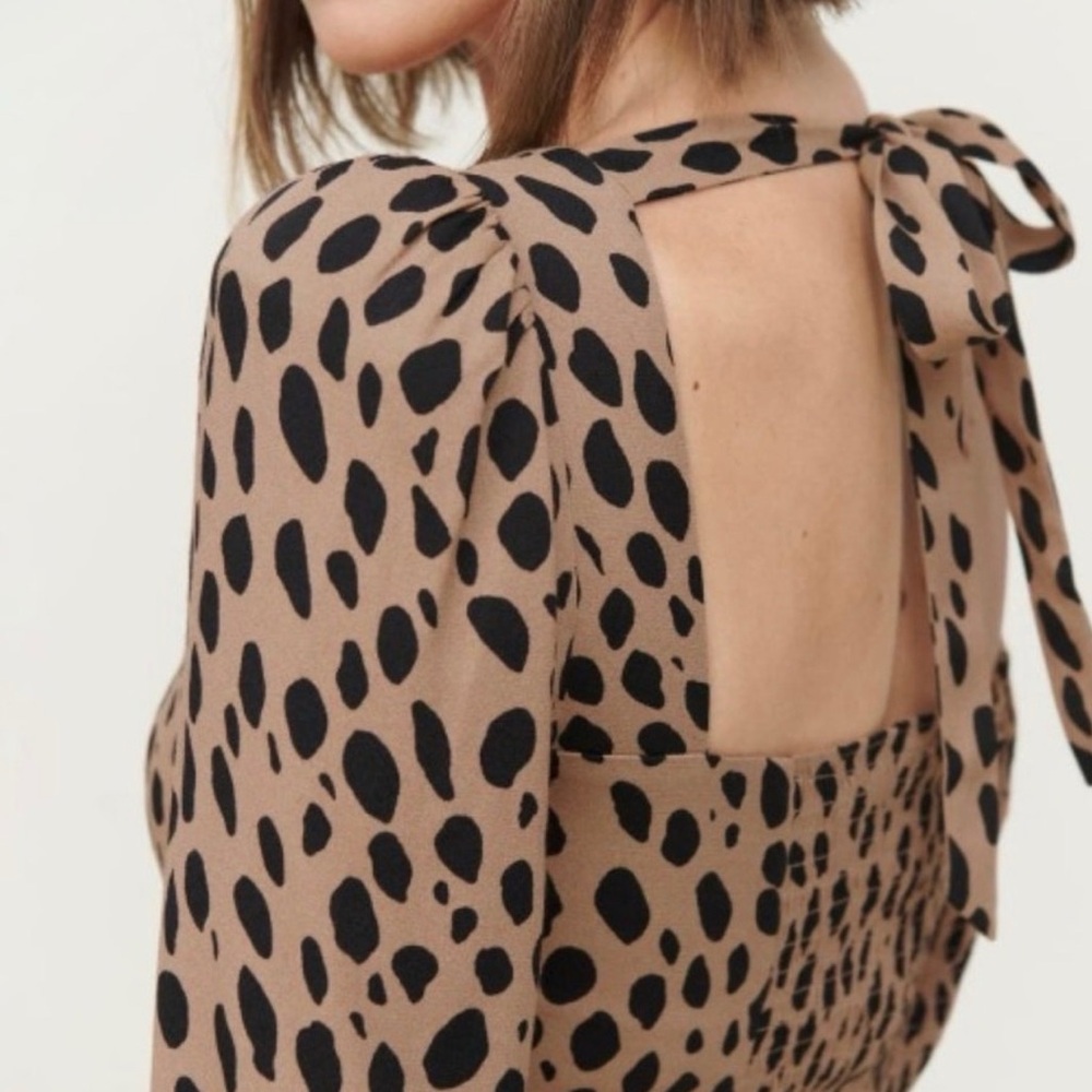 Reformation Mara Midi Dress 6 Brown Leopard Print Slit Square Neck - Picture 5 of 10